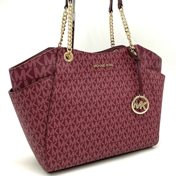 Michael Kors Large Jet Set Travel Chain Shoulder Bag Ruby Red - Picture 3 of 10